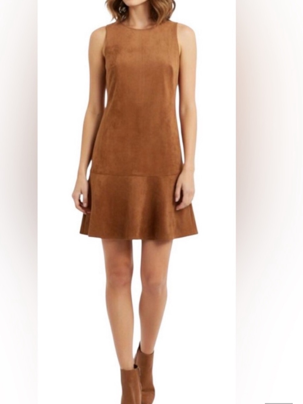 J.Crew Factory Faux Suede Flounce Hem Shift Dress Camel Brown - Size 12